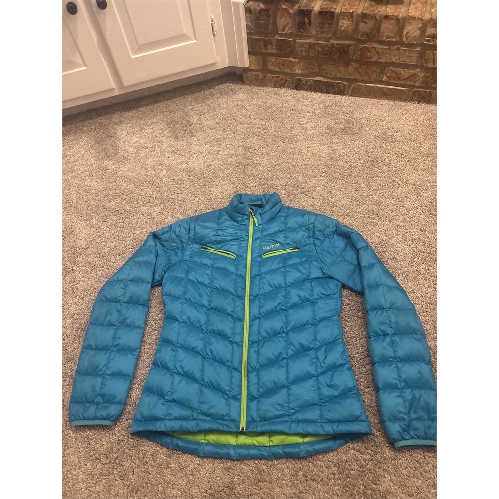 Marmot 600 Fill Down Quilted Teal / Neon Full Zip  Up Women's Jacket Size Medium